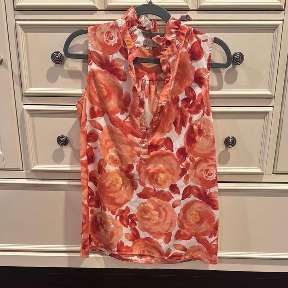 LOFT Orange and Red Floral Top
